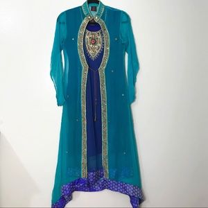Indian/ Pakistani 4 piece blue gown suit